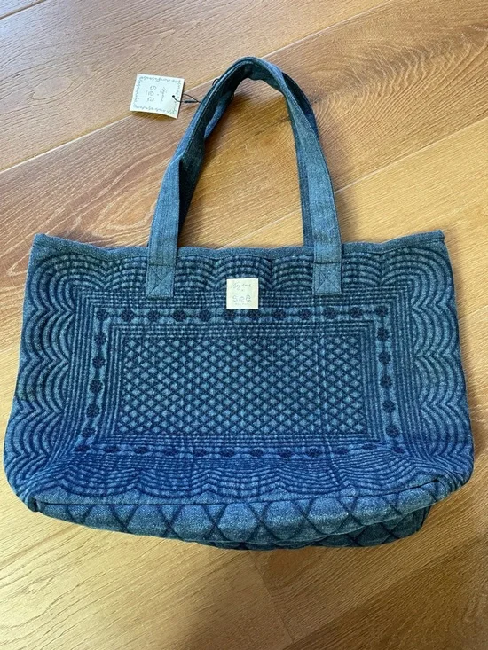 Sézane Sea New York Collaboration Denim Tote Embroidered Blue NWT - Picture 5 of 10